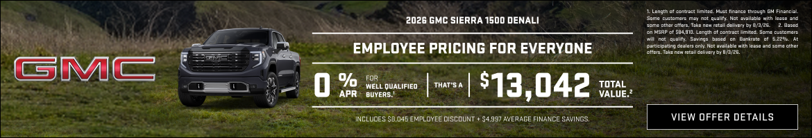 EMPLOYEE PRICING FOR EVERYONE

0% APR for well-qualified buyers.1

That is a $13,042 Total Value....